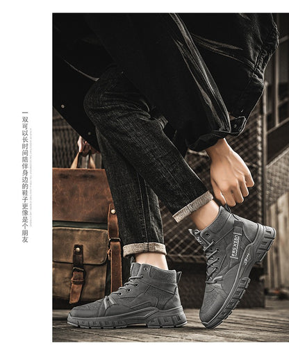 2025 new men's retro high top work boots, anti slip and durable hiking shoes, comfortable tactical desert outdoor men's shoes