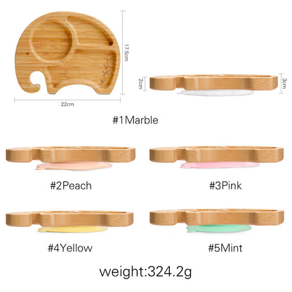 Wooden Baby Feeding Bowl Cartoon Elephant Clouds Bamboo Kids Feeding Dinnerware With Silicone Suction Cup Anti-hot Tableware