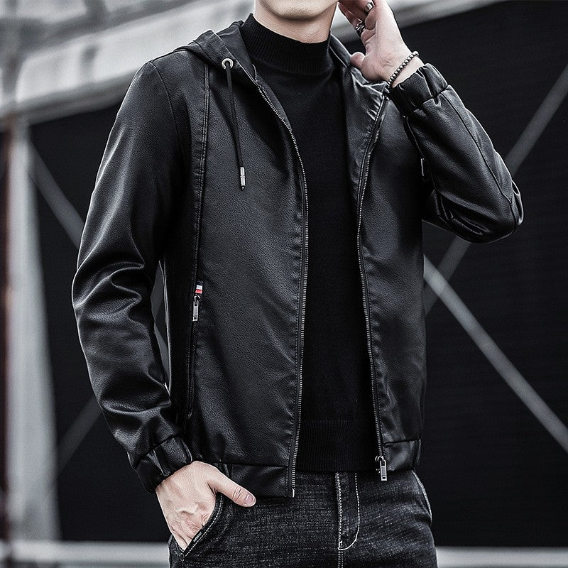 Fashion Men's New Hoodie Leather Jackets Autumn Casual Clothing Jacket Biker Motorcycle Slim Leisure Coats Windproof Warm 4Xl