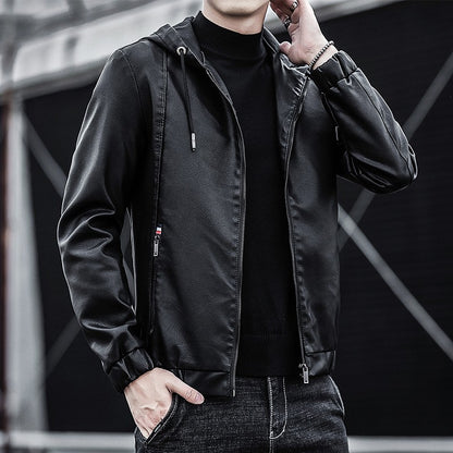 Fashion Men's New Hoodie Leather Jackets Autumn Casual Clothing Jacket Biker Motorcycle Slim Leisure Coats Windproof Warm 4Xl