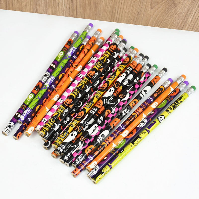 12/24Pcs Skull Goost HB Writing Pencils Stationery Gift for Halloween Party Favors Goodie Bag Fillers Trick or Treat Supplies