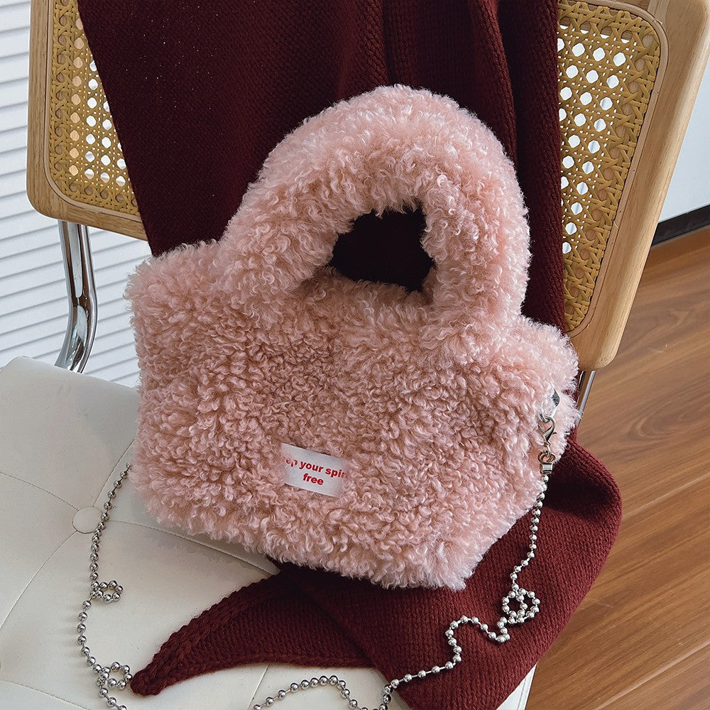 Shake Fleece Plush Bag, Women's New Stylish Single Shoulder Crossbody Bag, Plush Hand-Held Plush Bucket Bag
