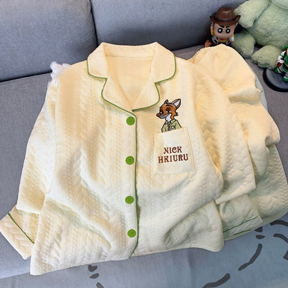 Embroidery Cartoon Character Judy Nick Pajamas Set for Women Disney Cute Sweet New 2PC Set Sleepwear Autumn Winter Soft Pajamas