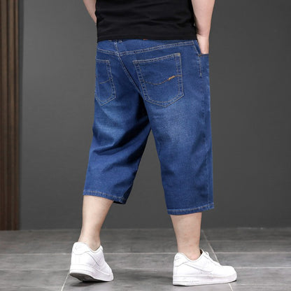 New Big Size Long Length Men's Shorts Loose Stretch Jean Bermuda Male Thin 3/4 Capris Summer Light Large Plus Fat Denim Breeches