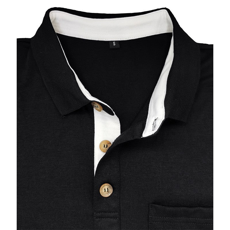 Spring Trend Men's Long Sleeve Casual Tshirt Solid Lapel Button Up Pullover Tops Autumn Turn Down Collar Bottoming Polo Shirt