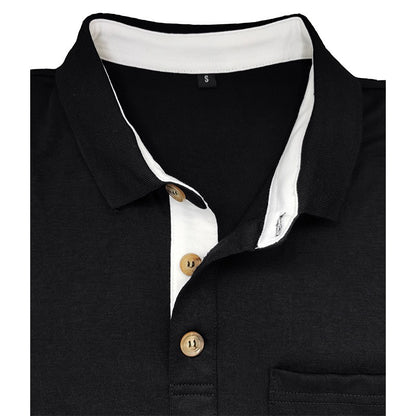 Spring Trend Men's Long Sleeve Casual Tshirt Solid Lapel Button Up Pullover Tops Autumn Turn Down Collar Bottoming Polo Shirt