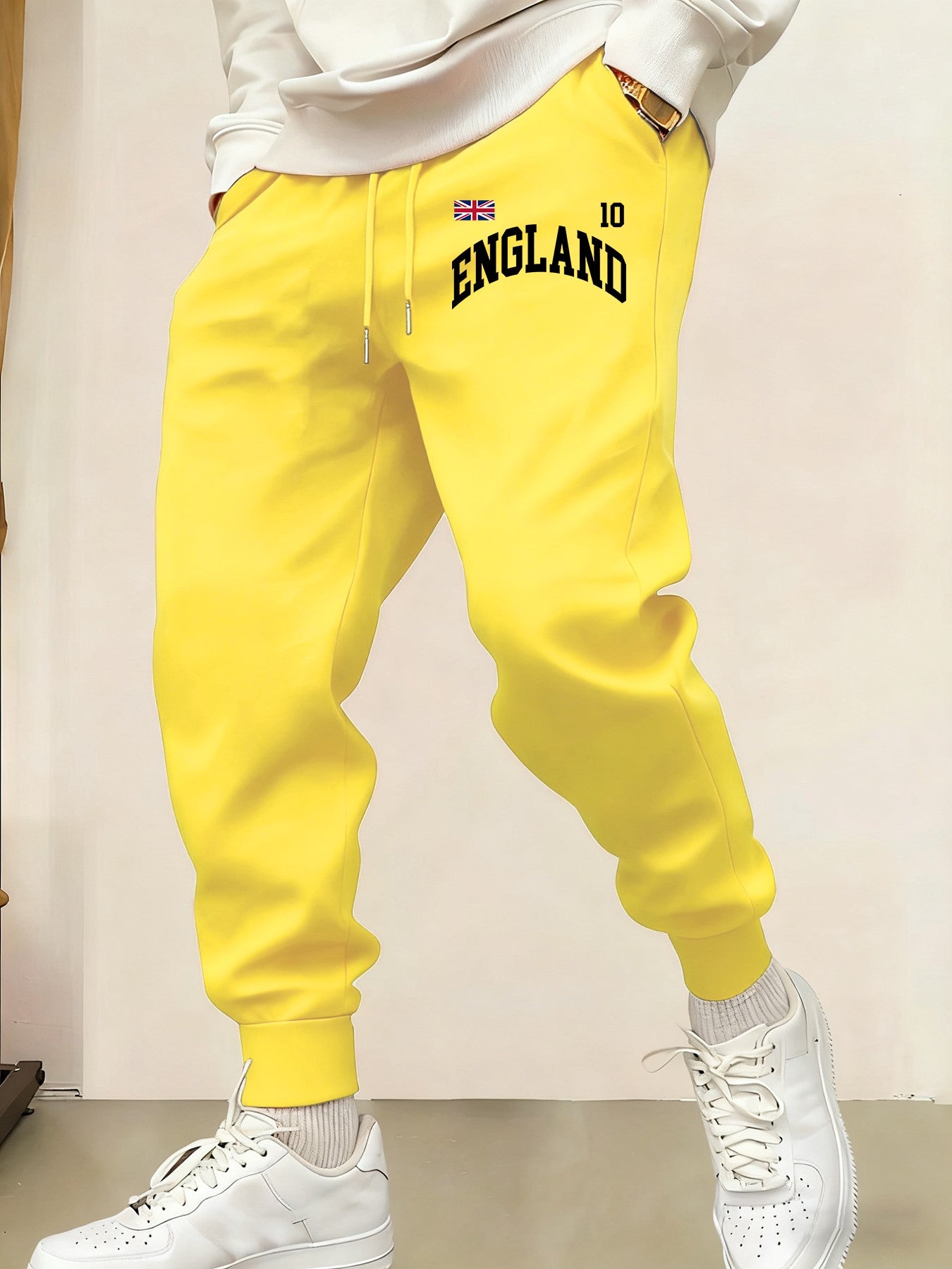 Calça de Moletom Masculina Estampada Inglaterra Reino Unido Calça da Moda Casual com Elástico na Cintura Esportiva com Cordão para Outono
