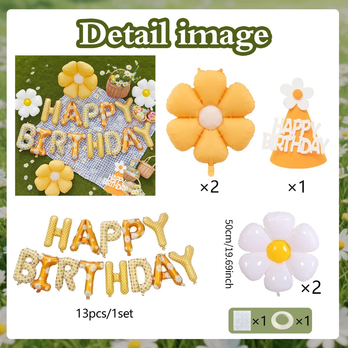Daisy Flowers Happy Birthday Letter Balloon Flower Aluminum Foil Balloon with Birthday Hat Birthday Party Decoration Supplies