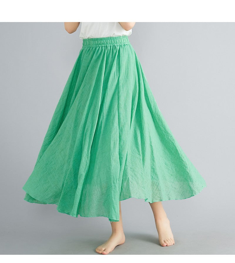 Fashion Solid Cotton Linen Women Skirts Maxi Elegant Harajuku Saia Casual Loose Long Skirt Ladies Clothes Faldas Ropa Mujer