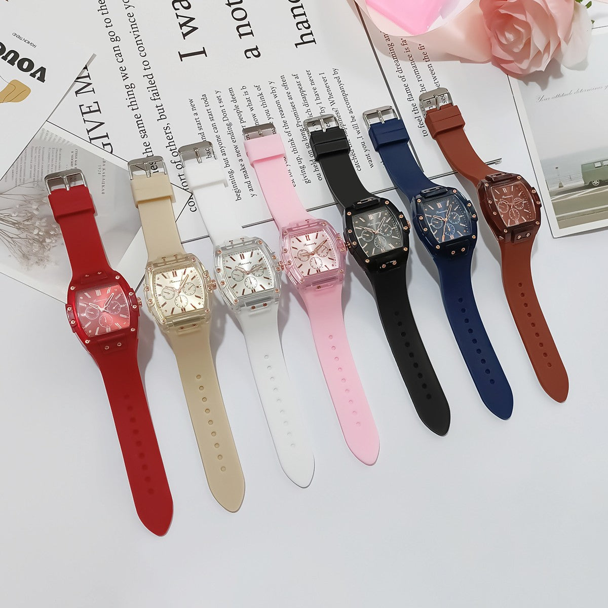 Cross border foreign trade new sports and leisure square silicone scale three eye women's quartz watch manufacturer in stock