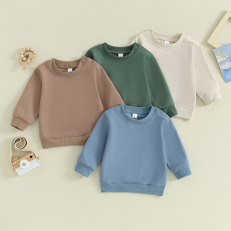 Toddler Baby Boy Girl Long Sleeve Crewneck Pullover Sweatshirt Outfits Solid Color Casual Clothes