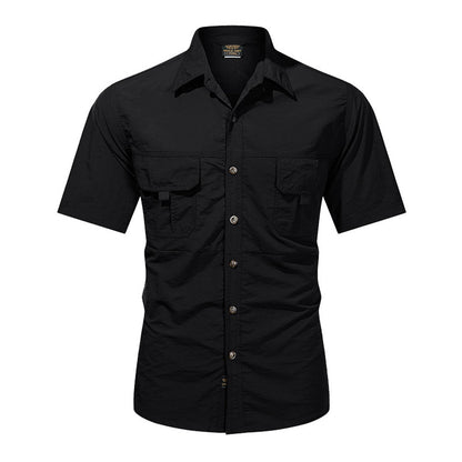 2025 Summer Cargo Shirts for Men Short Sleeve 2-Pocket Outdoor Casual Shirt Quick-dry Tops Lapel Single-Breasted Men's Shirts