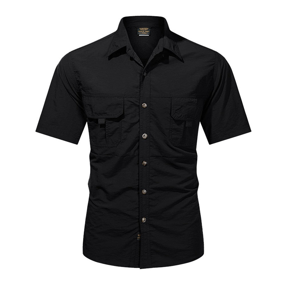 2025 Summer Cargo Shirts for Men Short Sleeve 2-Pocket Outdoor Casual Shirt Quick-dry Tops Lapel Single-Breasted Men's Shirts