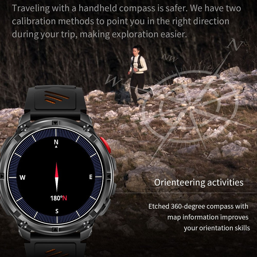 Relógio Inteligente Militar para Homens, Bateria de 1100mAh, Bússola, Monitor de Fitness, Tela AMOLED HD, Chamada BT, Smartwatch para Android IOS