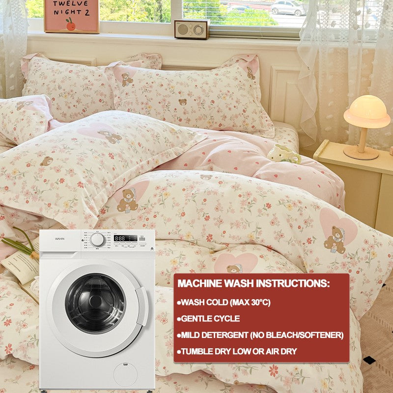 Bedding Set 100% Cotton Duvet Cover Set 3pcs Twin/Full Cartoon Print | Hypoallergenic, 1 Duvet Cover 2 Pillowcases, No Shrink