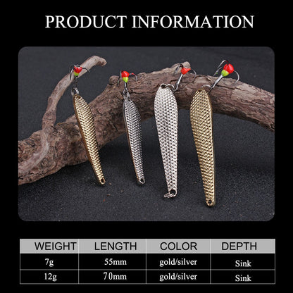Isca de Pesca no Gelo FTK 7g/12g 55mm/70mm Isca Dura de Pesca Anzol Triplo Colher de Metal Balancim Wobbler Pesca