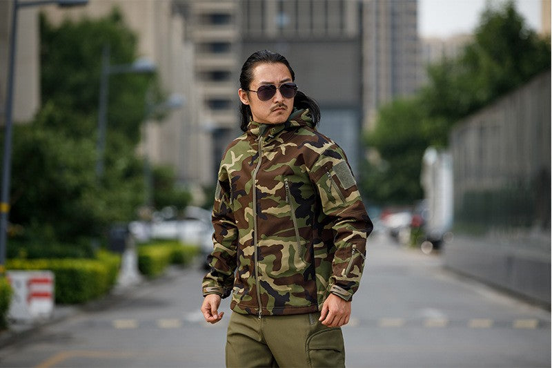 Sharkskin Soft-shell Hard Shell Camouflage Jacket Fleece Thick Tactical Suit Hooded Coat Manufacturers Handsome Outdoor Jacket