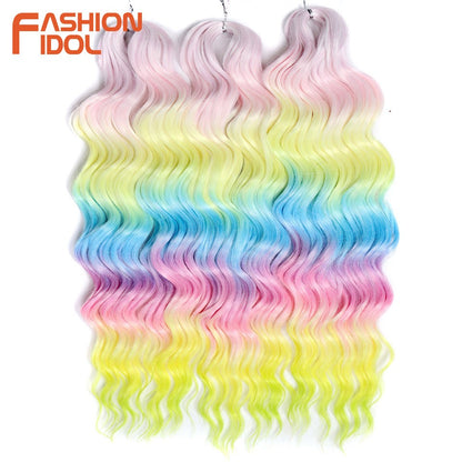 FASHION IDOL Cabelo de Crochê Torção Laranja Extensões de Cabelo Trançado de Onda Profunda Sintética Cabelo Onda de Água 24 Polegadas Fibra Resistente ao Calor