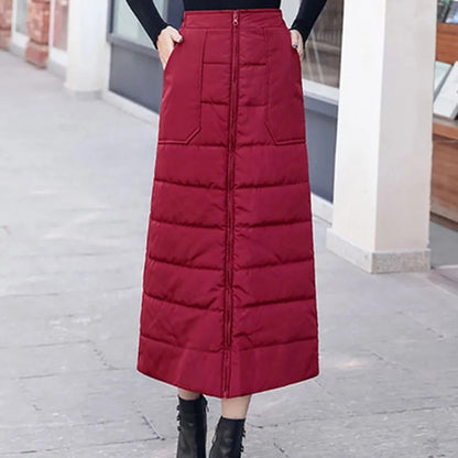 Saia de Algodão Quente de Inverno Grossa Feminina Outono Inverno Nova Saia de Algodão Para Baixo Calça Meia-Corpo 2025 Nova Saia de Inverno Vestido Longo