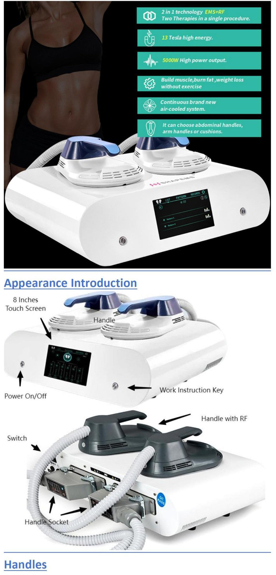 11.11 Portable 2 Handle Mini EMS 6500W Electric Muscle Stimulator 200HZ Fitness Machine Weight Loss Home Using Muscle Building