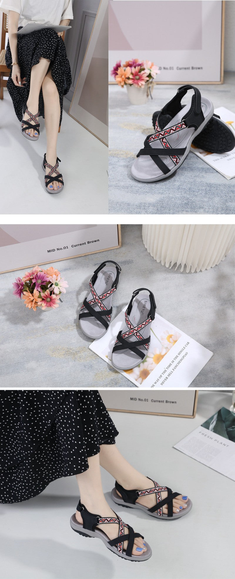 Comfortable Wear-Resistant Flat Shoes New Versatile Fashionable Women's Light And Comfortable Sandals Breathable Ethnic Style