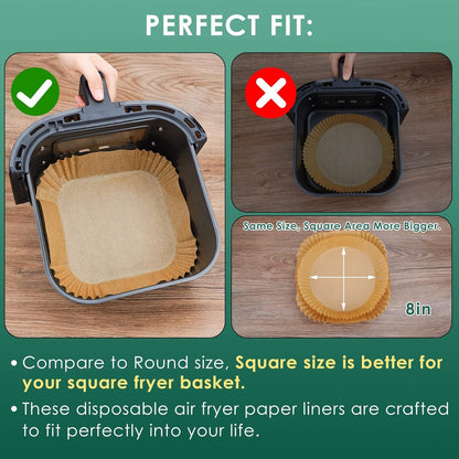 Papel Antiaderente para Fritadeira de Ar 20cm Quadrado Folhas de Papel Manteiga para Ninja AF140, COSORI, Cecotec 5,5L/6L, Tefal 4,2L Airfryer