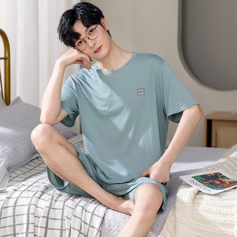Cotton Summer Thin Men's Pajamas Set Plus Size Short Sleep Tops Pant Sleepwear Suit Male Home Suit Homewear Casual Pyjamas