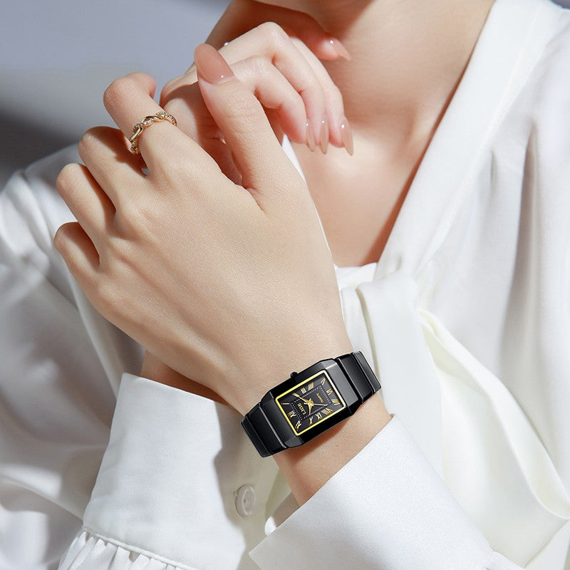 LIGE New Black Watch Women Fashion Creative Square Stainless Steel Ladies Waterproof Watches Elegant Bracelet Quartz Wristwatch