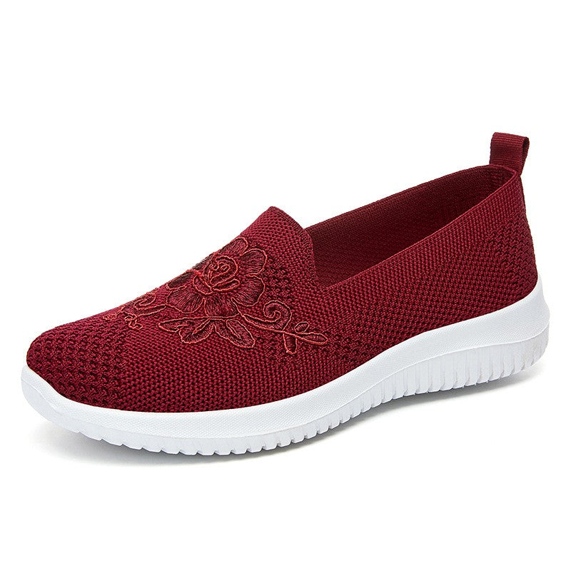 Women's Fashion Vulcanised Trainers 2025 Round Toe Breathable Flower Mesh Casual Flat Slip-On Women's Casual Vulcanised Shoes