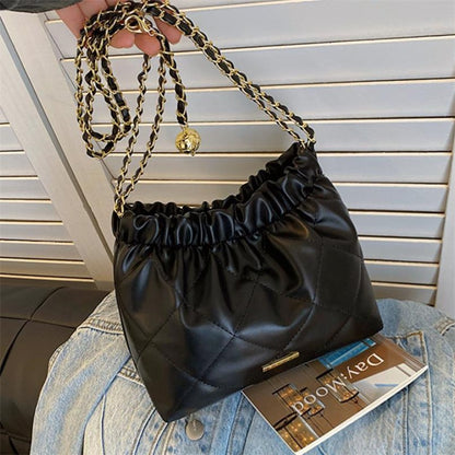 Chic Quilted Embroidered Thread Pu Women's Bag Fashion Chain Single Shoulder Bag, Stylish Crossbody Bag Perfect for Everyday Use