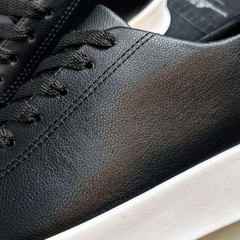 Fashion Thick Sole Black White Soft Men Leather Shoes Platform Men Casual Board Shoes Walking Sport Shoes Lightweight Work Shoes