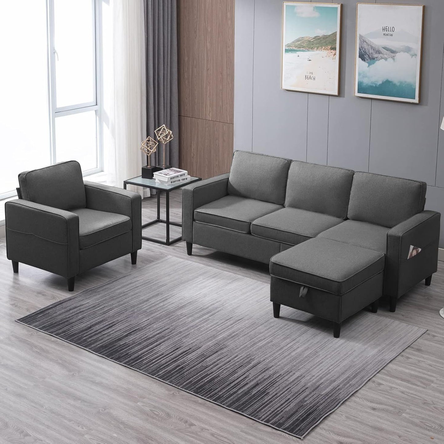 4 Piece Living Room Sofa Sets, Modular Sectional Sofas Couch, Living Room Furniture Sets, 3-Seat Sofa and Loveseat Sets with Ott