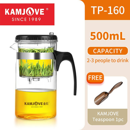 KAMJOVE Tea Pot for Infusions One-touch Tea Filtering Heat-resistant Glass Tea Cup 200/300/500/1000/1200ML Tea Brewing Kettle