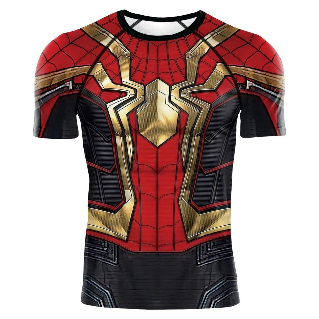 2025 summer new men's compression T-shirt Spider role play short sleeve T-shirt elastic superhero top fitness activewear