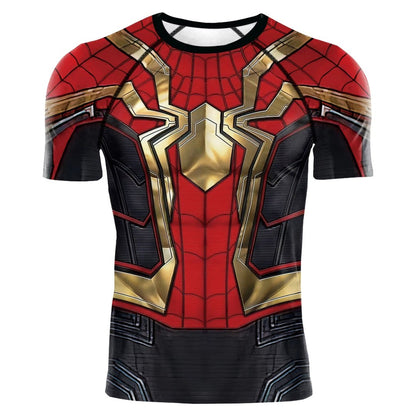 2025 summer new men's compression T-shirt Spider role play short sleeve T-shirt elastic superhero top fitness activewear
