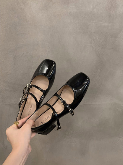 Mary Jane Shoes for Women  Retro Medium Heel Women's Single Shoes Fashion Gloss Soft Comfort Ballet Shoes Zapatos De Mujer