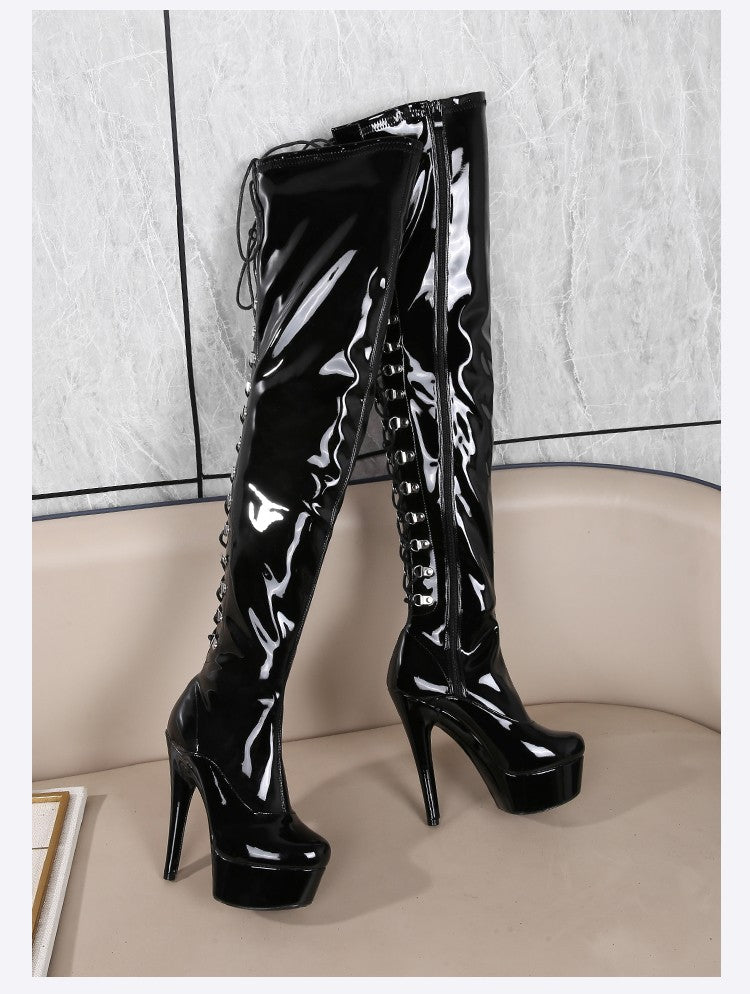 New Black Pole Dancing Long Shoes Night Club Party Queen Boots Over the Knee Boots High Heels Women Boots Sexy Thin Heels Shoes