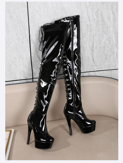 New Black Pole Dancing Long Shoes Night Club Party Queen Boots Over the Knee Boots High Heels Women Boots Sexy Thin Heels Shoes