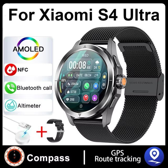 Novo Para Xiaomi S4 Ultra Outdoor Sports Smart Watch Masculino 1,53 polegadas AMOLED NFC GPS Bússola Frequência cardíaca À prova d'água Chamada BT Smartwatch
