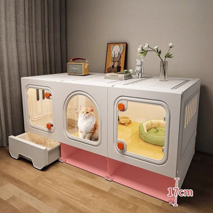Casa de Gato Grande Gaveta Transparente Casas de Gato Habitats Divisão Gatos de Estimação Gaiola de Gatinhos com Quarto de Armazenamento Gaiolas de Gatinhos