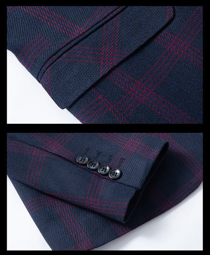 Men's Spring Autumn Wedding Suit 2024 Three-Piece Set Slim Fit Checkered British Style with Waistcoat And Trousers