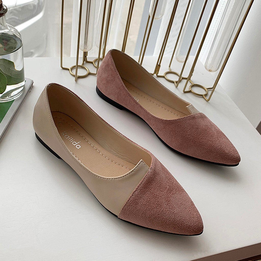 Pointed Toe Flat Shoes Women Solid Patchwork Slip On Shoes Casual Breathable Ballet Flats Daily All-Match Comfort Loafers Shoes