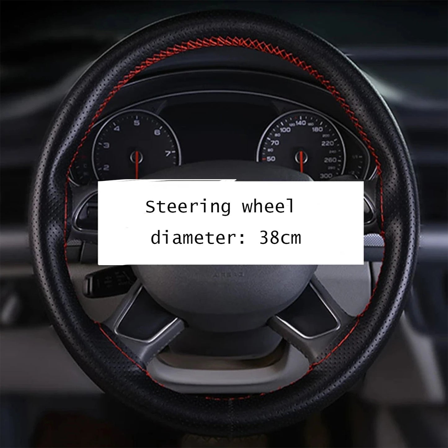 Universal microfiber leather car steering wheel cover stitching style fits steering wheel diameter up to 38cm