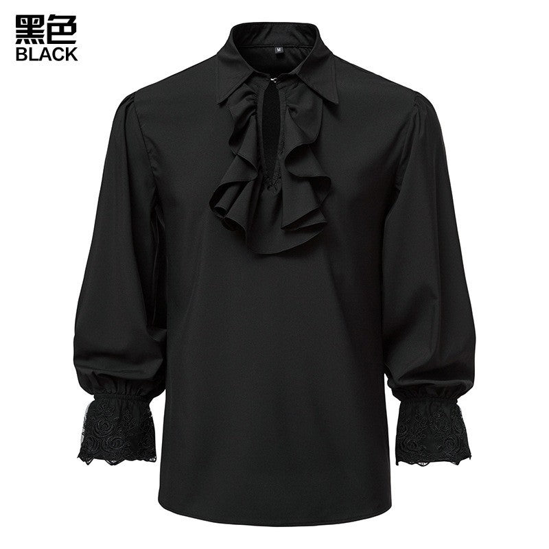 Men Steampunk Ruffle Shirt Long Sleeve Lace Cuff Medieval Victorian Halloween Costume Tops