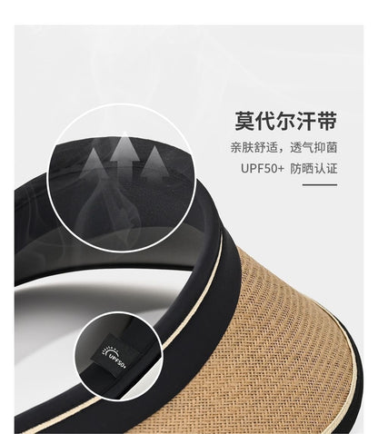 upf50+ Sunblock Sunshade New outdoor sun hat UV protection foreign air straw empty top hat