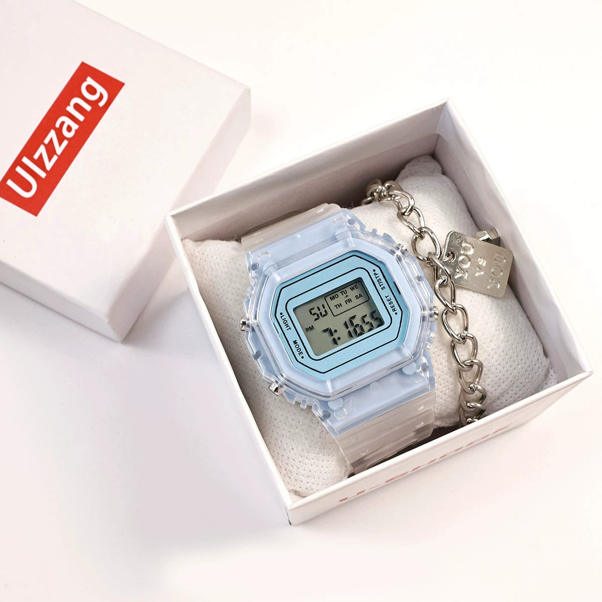 Sports Electronic Watch Men and Women Square Junior High School High School Students White LED Digital Watches