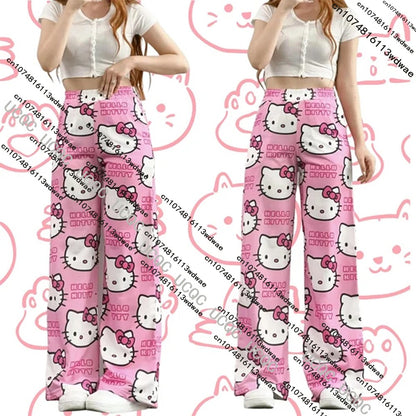 HOT SALE 2025 Hello Kitty Girls Pajamas Cartoon Y2K Print Street Dance Trousers Women Casual Couple Home Graffiti Pajamas Pants