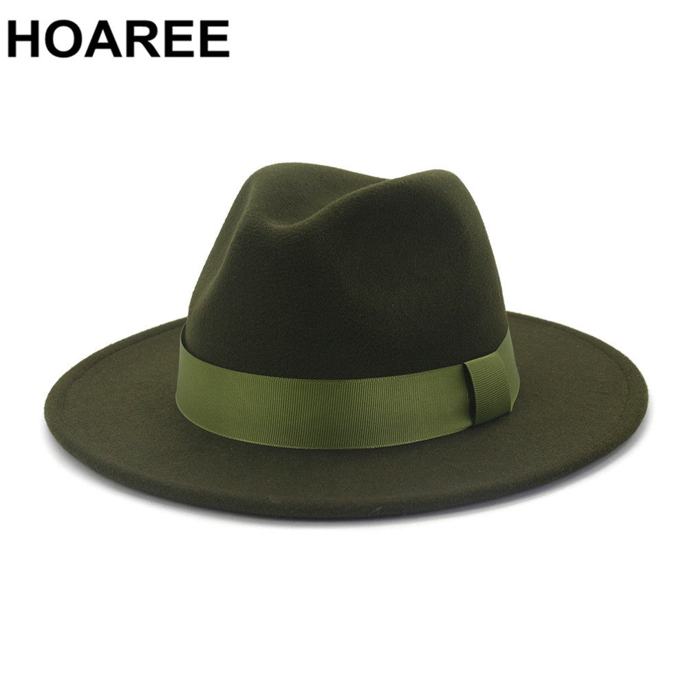 HOAREE Purple Wool Felt Jazz Fedora Hats Men Women Wide Brim Sombrero British Style Trilby Formal Panama Cap Solid Dress Hat
