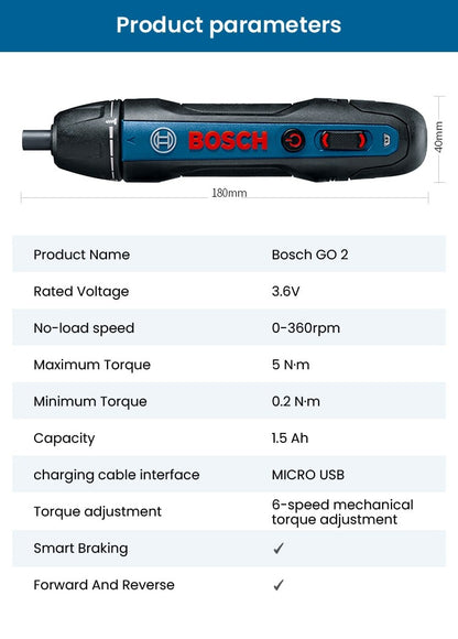 Bosch Parafusadeira Elétrica GO2 GO3 USB Recarregável Multifuncional Furadeira Manual Sem Fio Ferramentas Elétricas Manutenção Doméstica Reparo