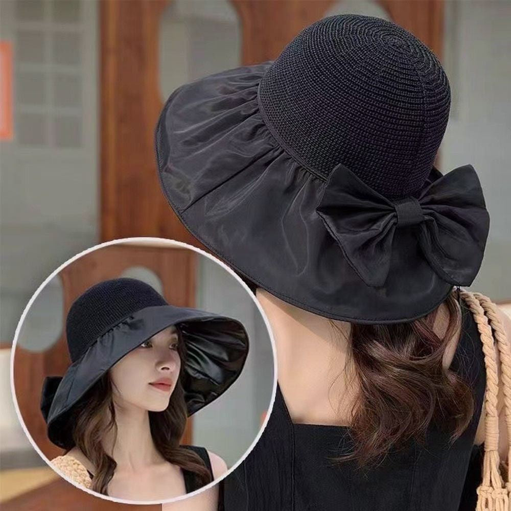 Summer Women Bucket Hat Anti-UV Sun Hats Soft Portable Wide Brim Outdoor Beach Hat Panama Cap With Storage Bag